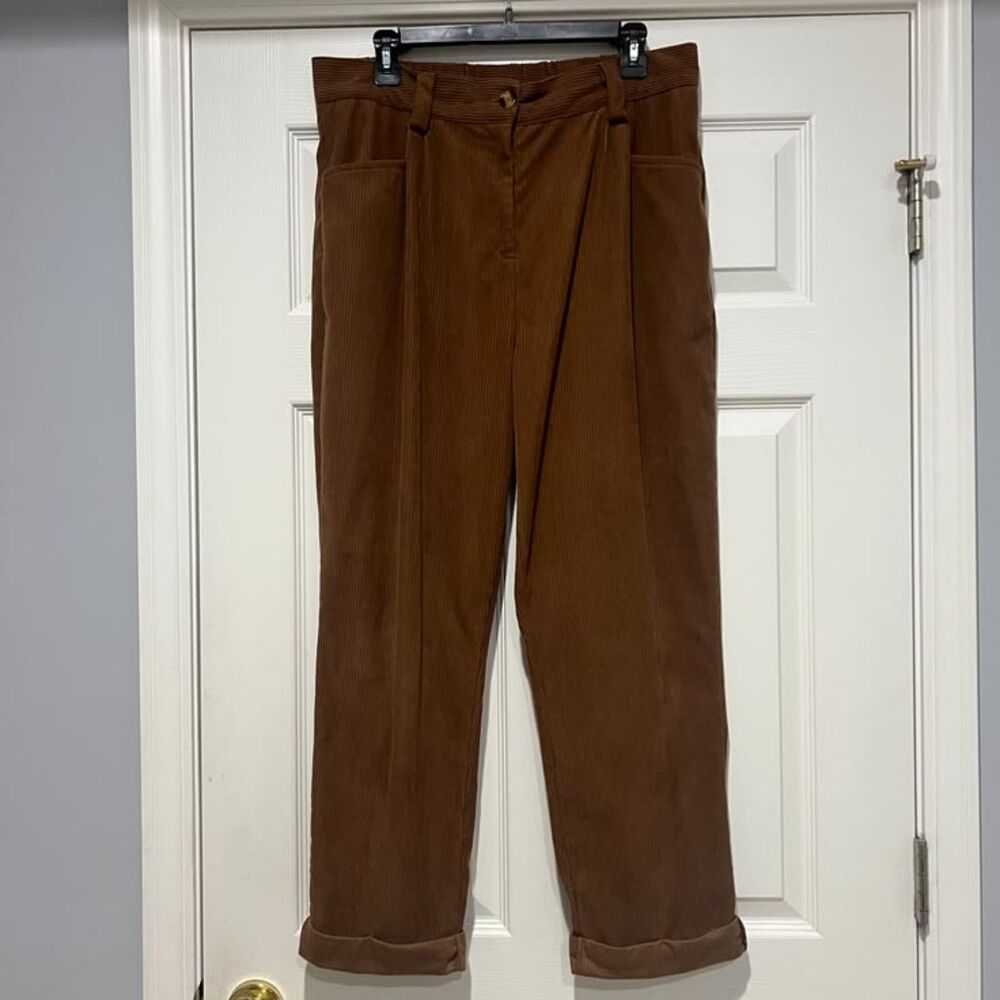 Vintage NiMin High-Waisted Brown Corduroy Pleated Elastic Waist Trouser Pants XL